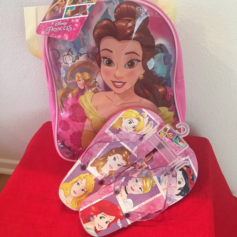 Disney Princess backpack/ flip flops